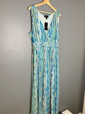 Ronni Nicole Blue Multi-Color Striped Maxi Dress Boho Resort Vacation Large